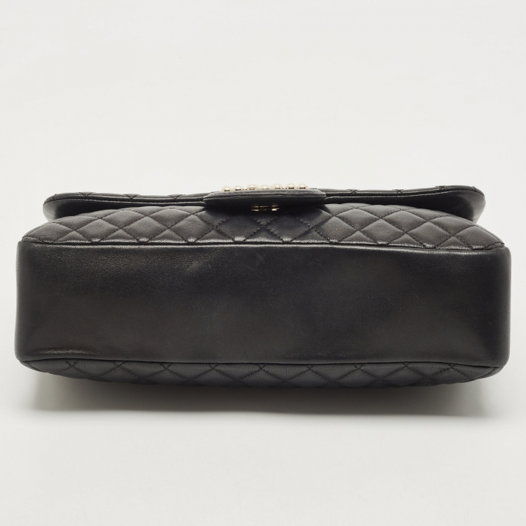 Pre Owned Chanel Black Quilted Leather Medium Westminster Pearl Single Flap Bag         