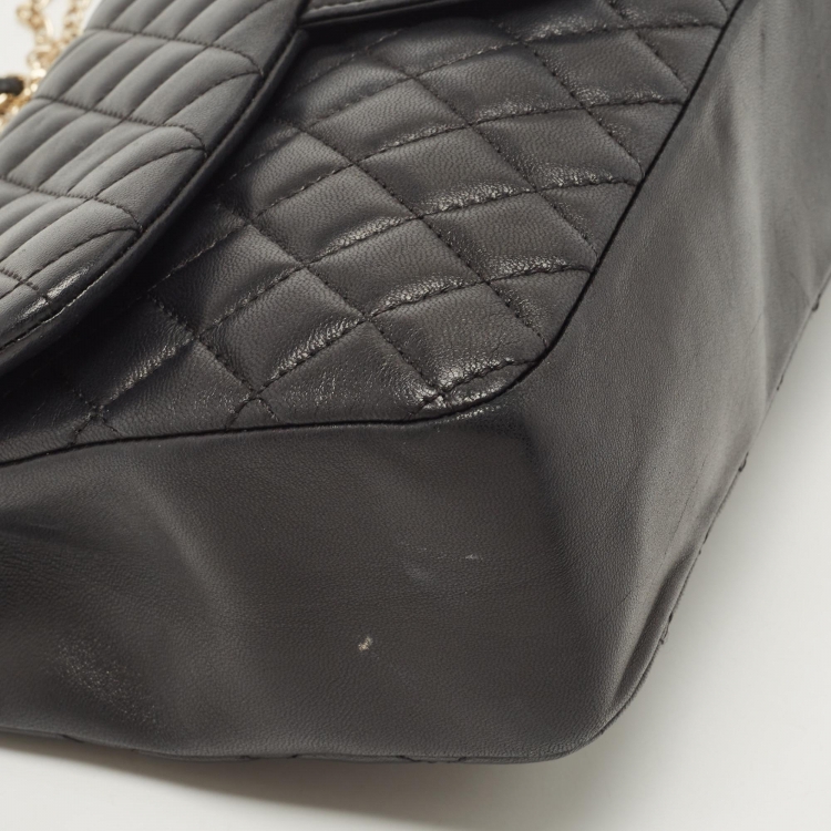 Pre Owned Chanel Black Quilted Leather Medium Westminster Pearl Single Flap Bag         