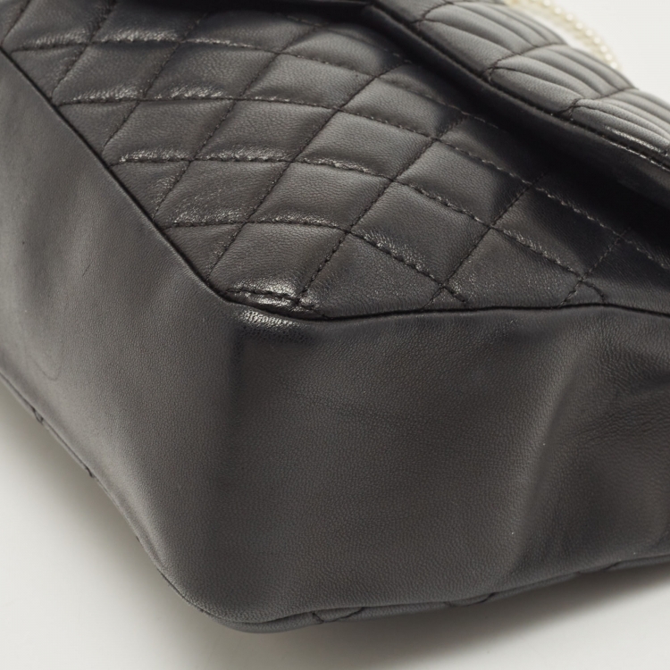 Pre Owned Chanel Black Quilted Leather Medium Westminster Pearl Single Flap Bag         