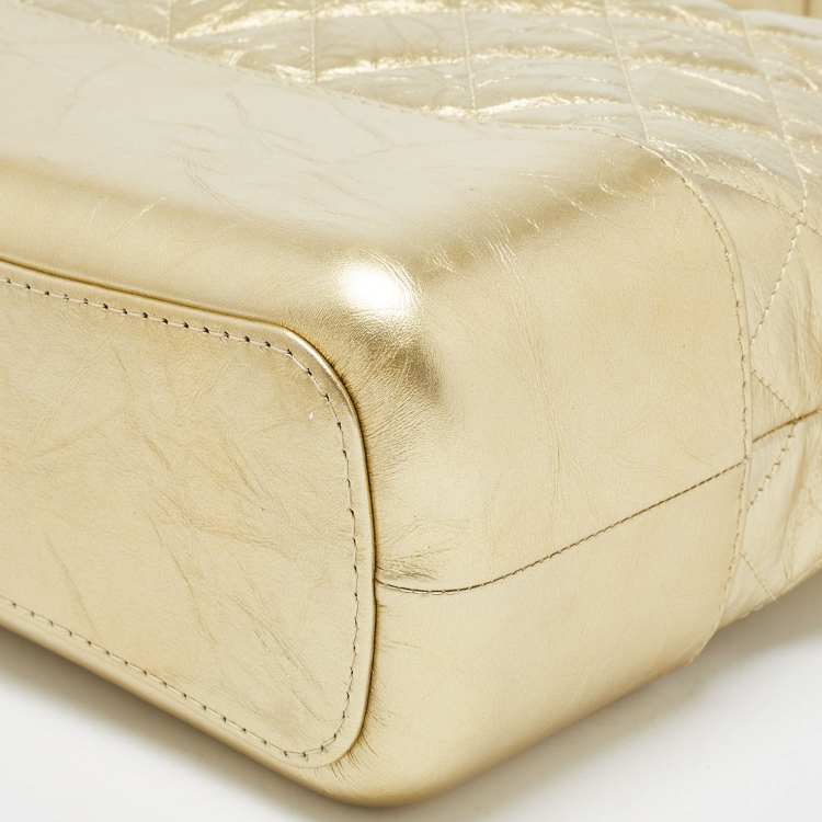 Pre Owned Chanel Gold Quilted Aged Leather Medium Gabrielle Hobo