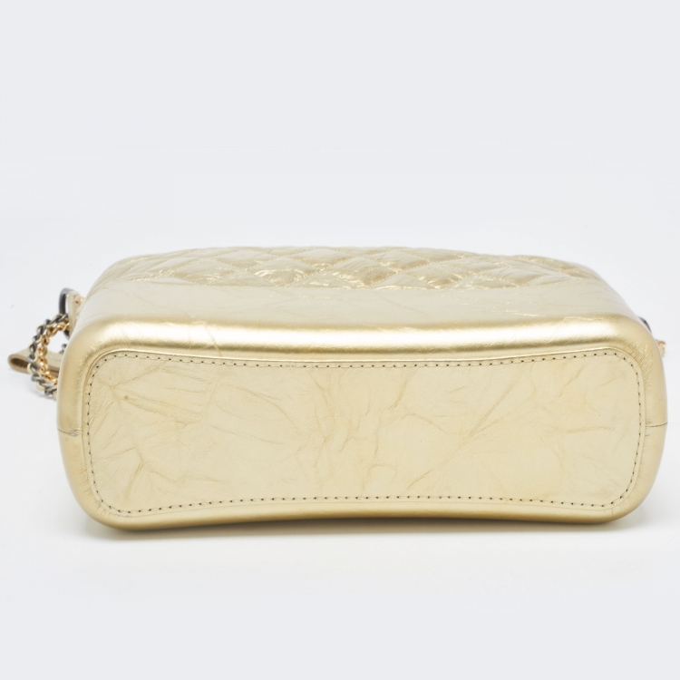 Pre Owned Chanel Gold Quilted Aged Leather Medium Gabrielle Hobo