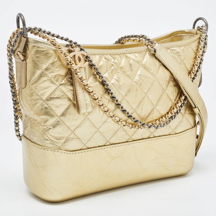 Pre Owned Chanel Gold Quilted Aged Leather Medium Gabrielle Hobo