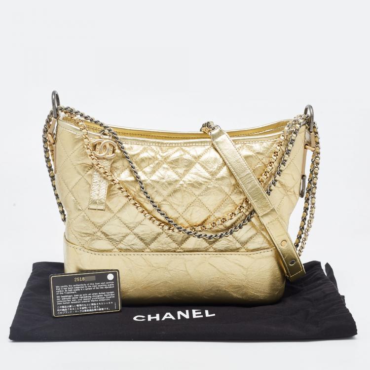 Pre Owned Chanel Gold Quilted Aged Leather Medium Gabrielle Hobo