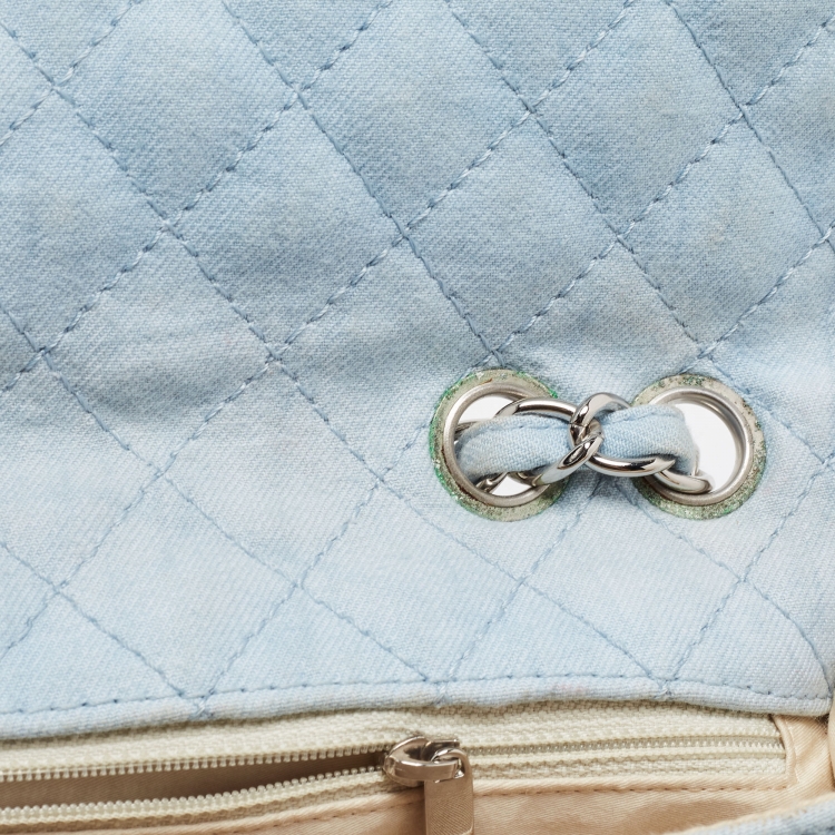 Pre Owned Chanel Blue Quilted Jersey Jumbo Classic Single Flap Bag