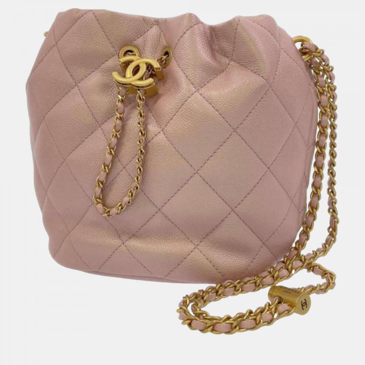 Chanel Pink Leather CC Drawstring Bucket Bag