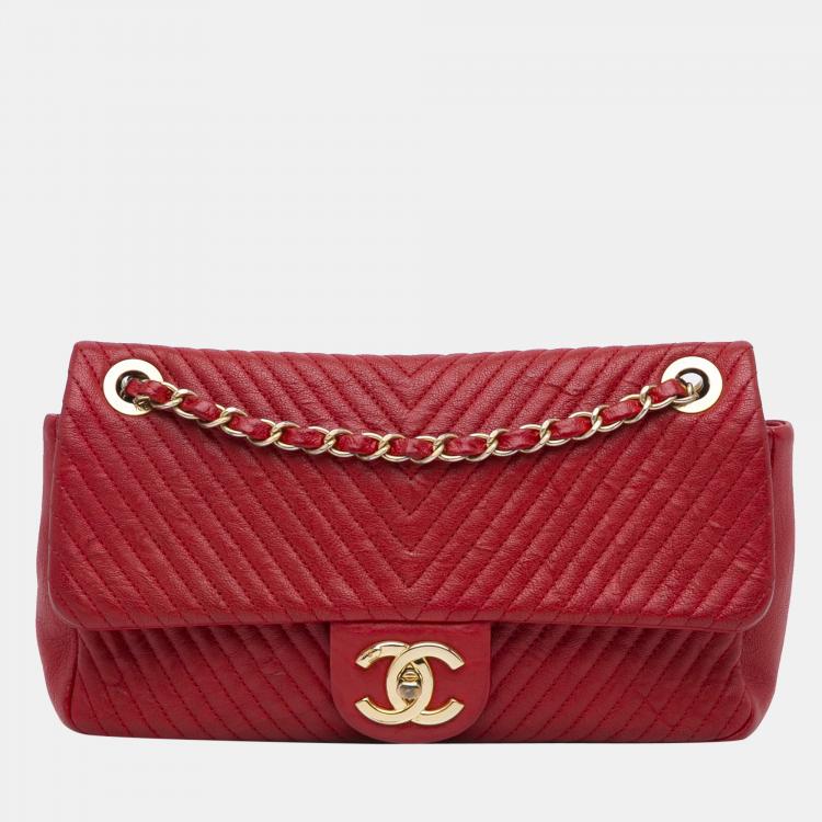 Chanel Red Chevron Lambskin Single Flap