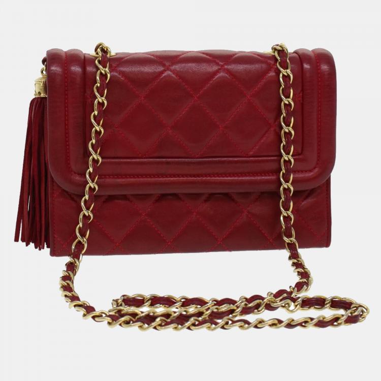 Chanel Matrasse Red Leather Tassle shoulder bag