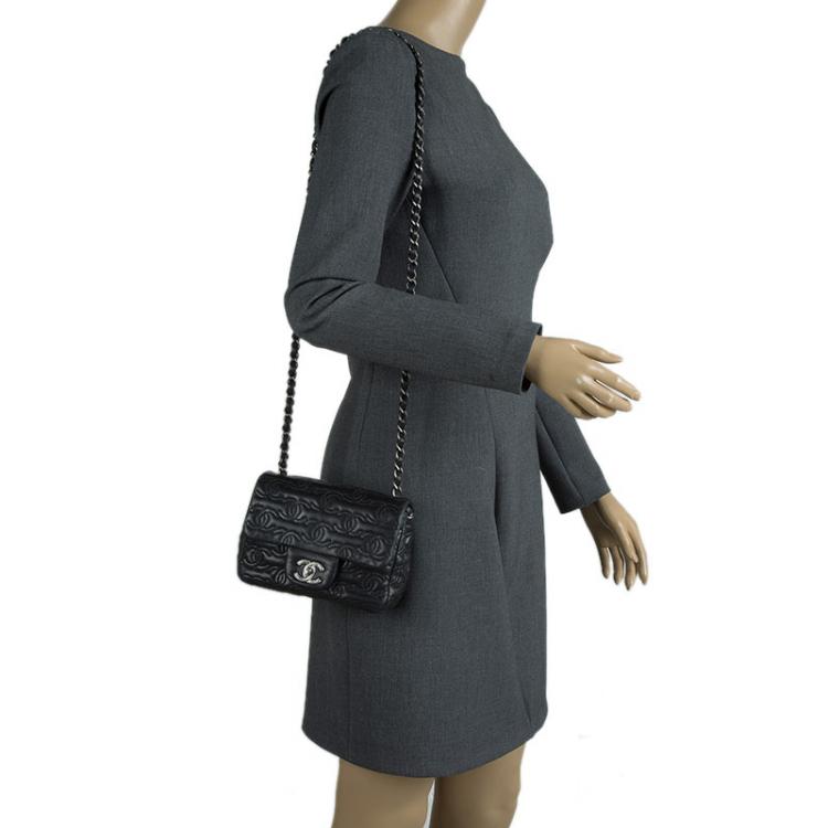 Pre Owned Chanel Black Embroidered CC Leather Mini Square Classic Flap Bag