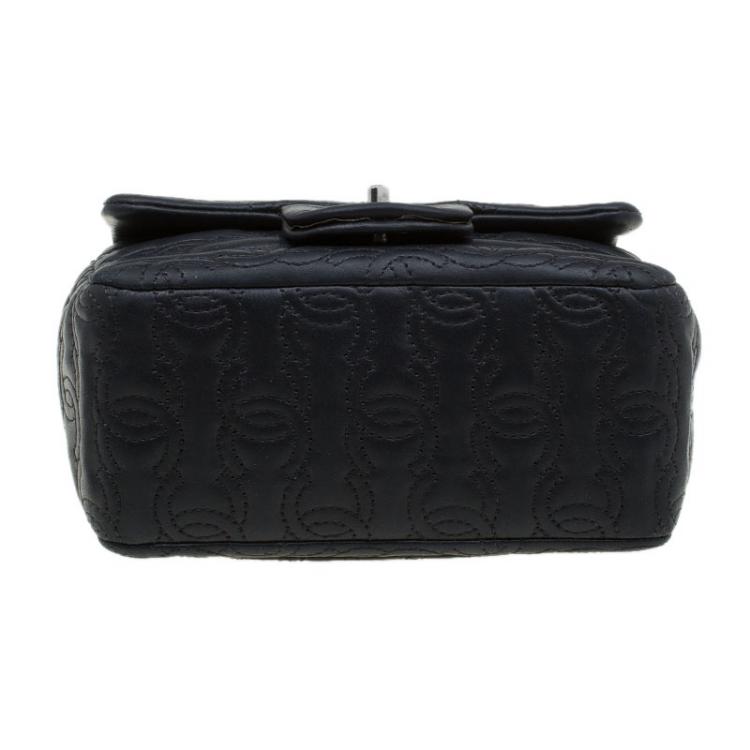 Pre Owned Chanel Black Embroidered CC Leather Mini Square Classic Flap Bag