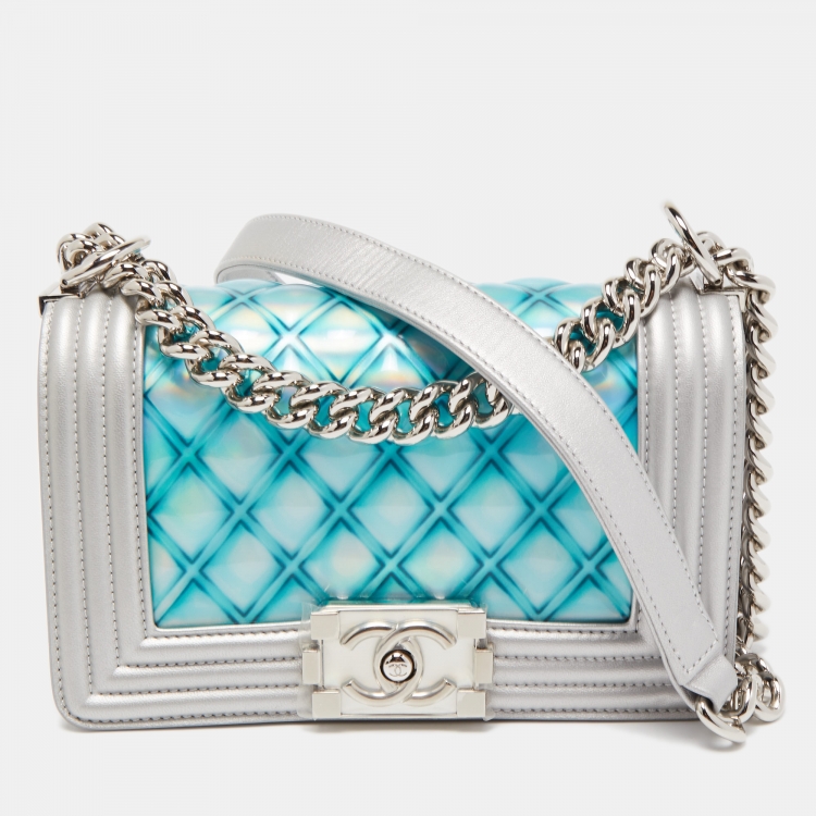 Chanel Silver/Blue PVC and Leather Small Water Boy Flap Bag