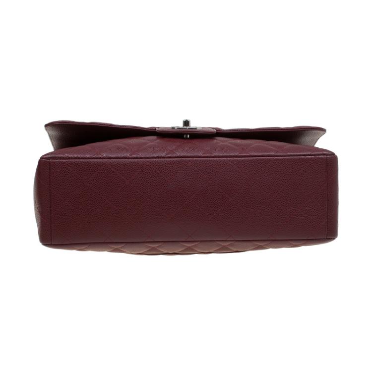 Pre Owned Chanel Burgundy Quilted Caviar Leather Maxi Classic Single Flap Bag