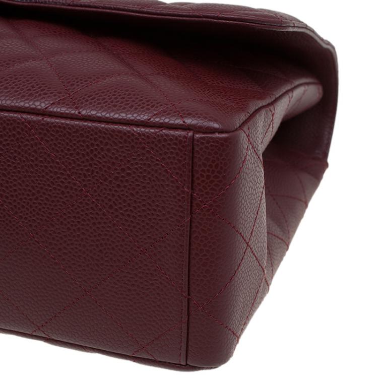 Pre Owned Chanel Burgundy Quilted Caviar Leather Maxi Classic Single Flap Bag