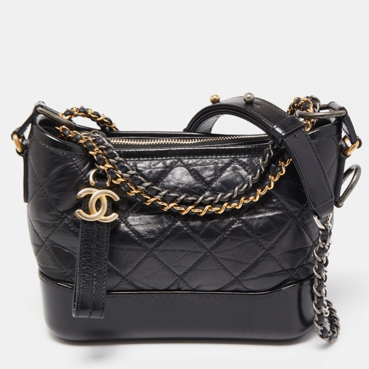 Chanel Black Quilted Aged Leather Small Gabrielle Hobo