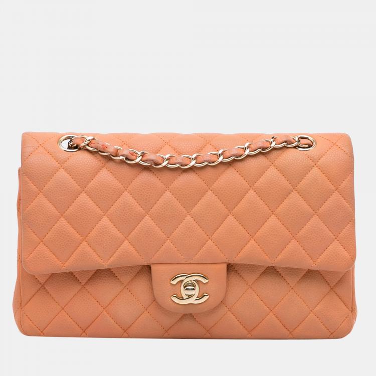 Chanel Orange Medium Classic Caviar Double Flap