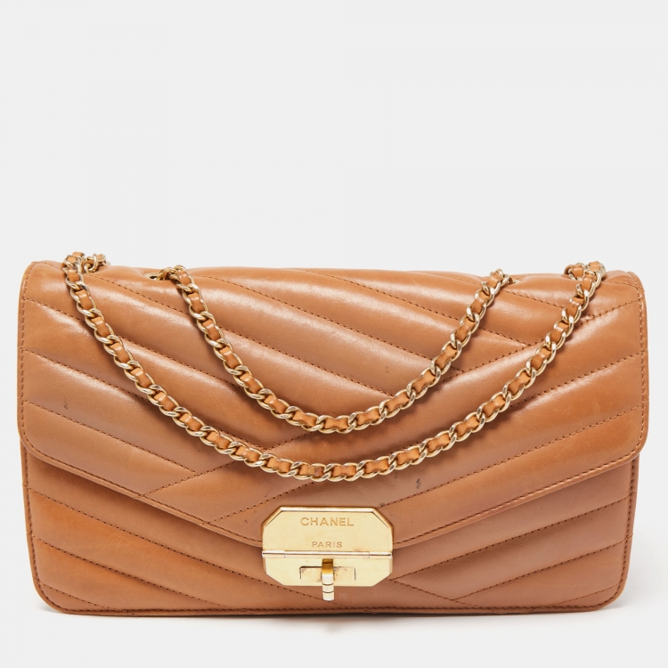 Chanel Brown Chevron Leather Medium Gabrielle Flap Bag