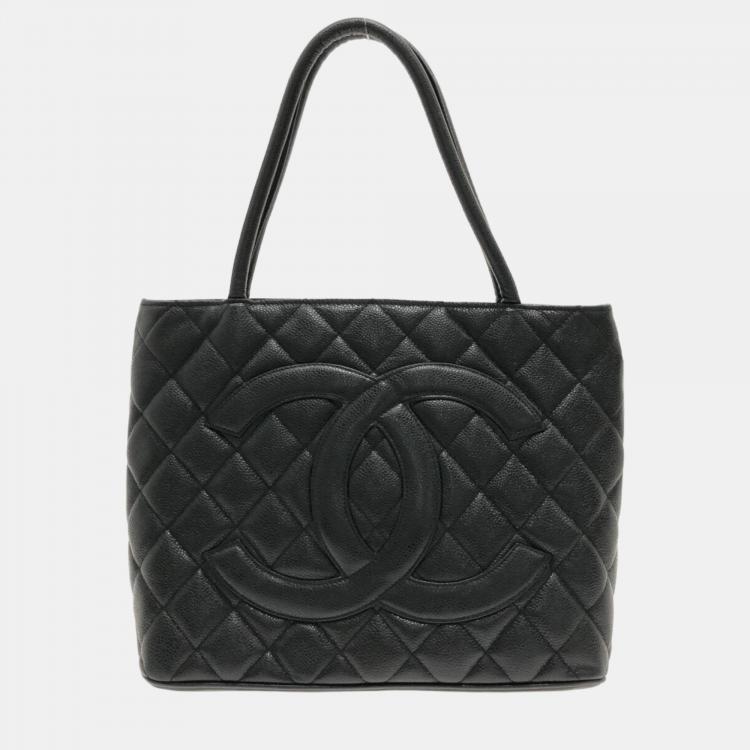 Chanel Black Caviar Leather Medallion Tote Bag