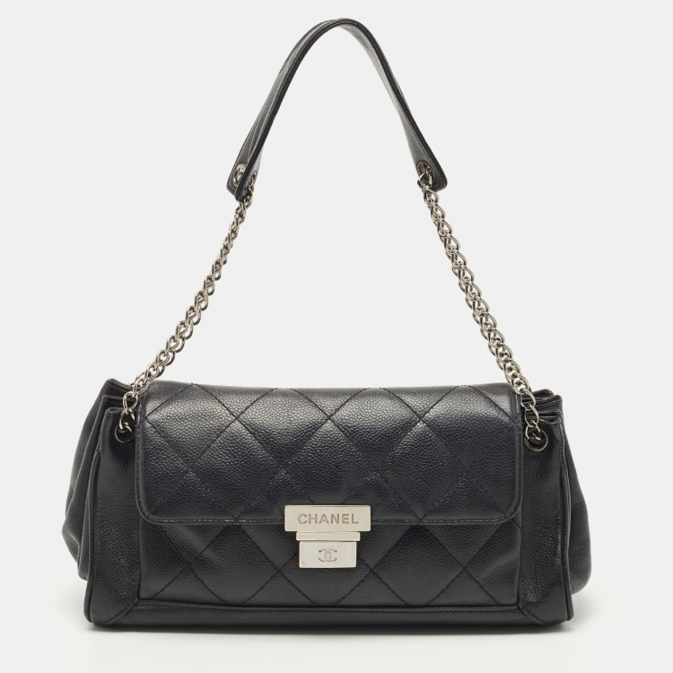 Chanel Black Quilted Leather Accordion Push Lock Bag