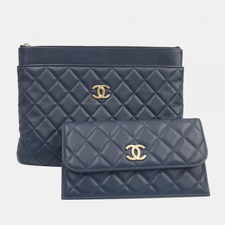 Chanel Navy Blue Leather New Pocket Clutch Bag