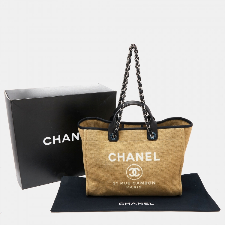 Pre Owned Chanel Beige/Black Canvas and Leather Large Deauville Shopper Tote