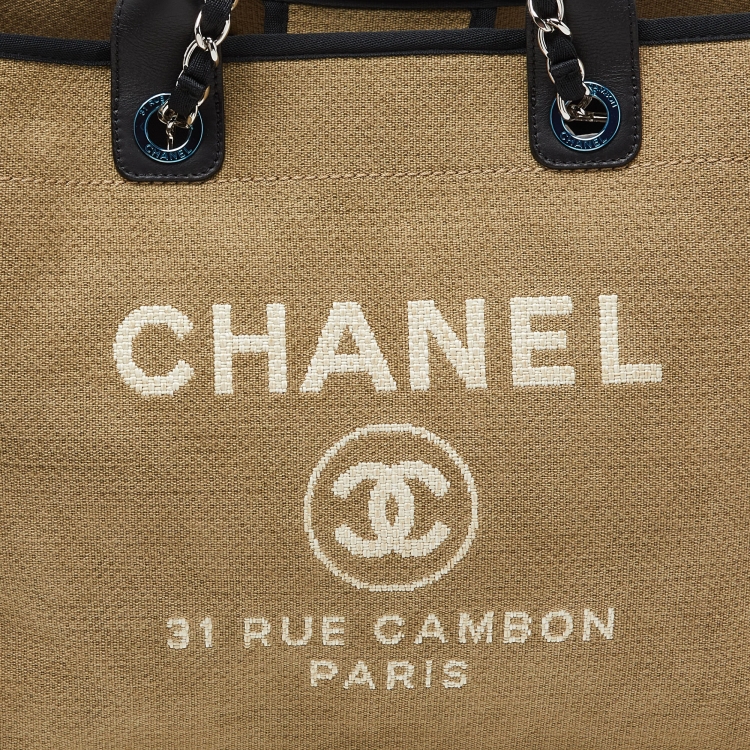 Pre Owned Chanel Beige/Black Canvas and Leather Large Deauville Shopper Tote