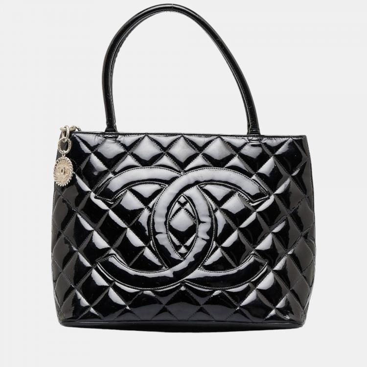 Chanel Black CC Patent Leather Medallion Tote Tote Bag