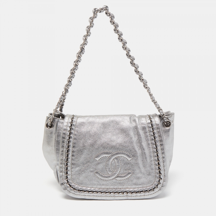 Chanel Silver Leather Luxe Ligne Accordion Flap Bag