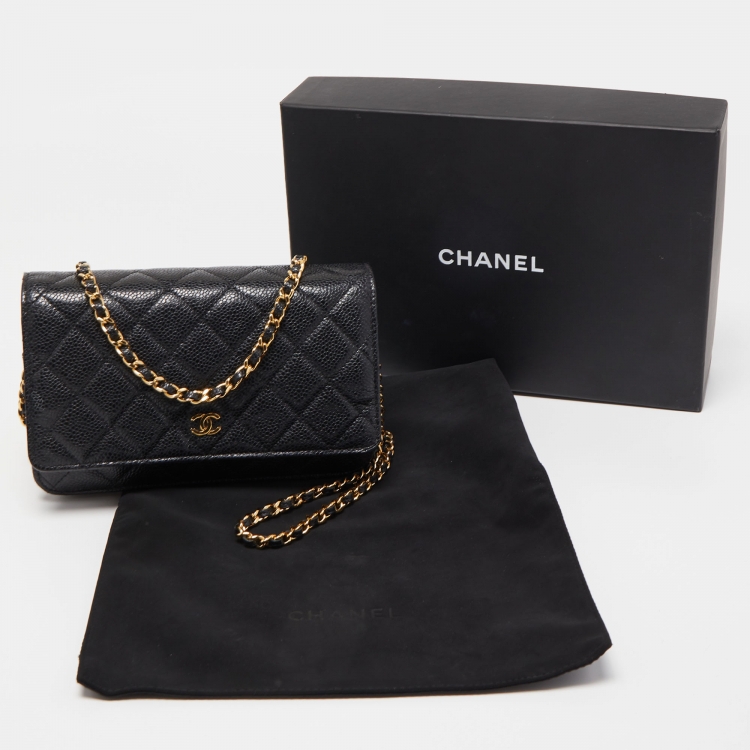 Pre Owned Chanel Black Quilted Caviar Leather Classic WOC Bag