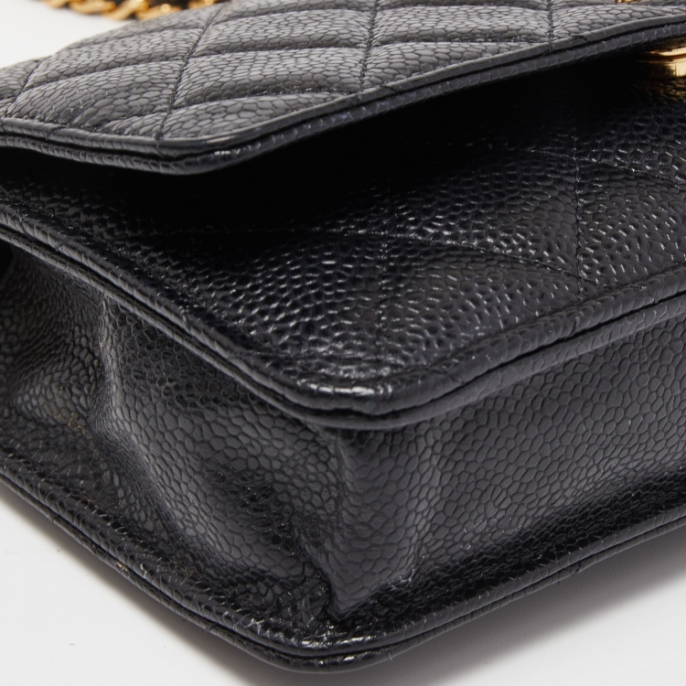 Pre Owned Chanel Black Quilted Caviar Leather Classic WOC Bag