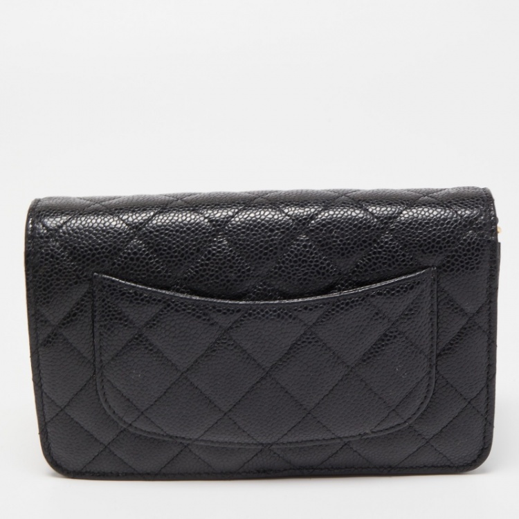 Pre Owned Chanel Black Quilted Caviar Leather Classic WOC Bag