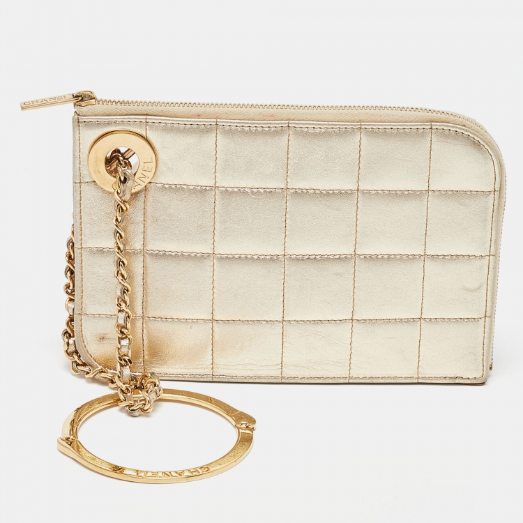 Chanel Metallic Gold Square Quilted Leather Handcuff Clutch