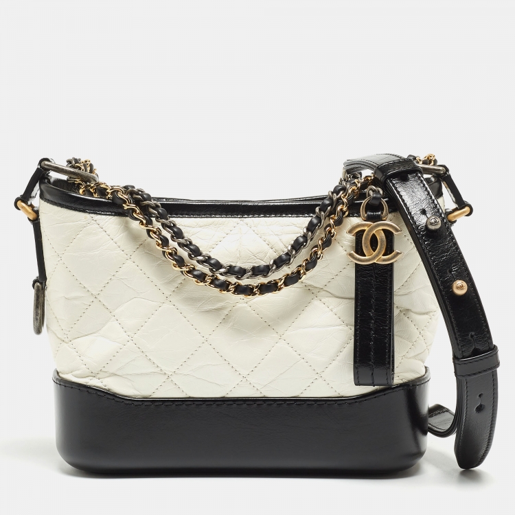 Chanel Black/White Quilted Aged Leather Small Gabrielle Hobo