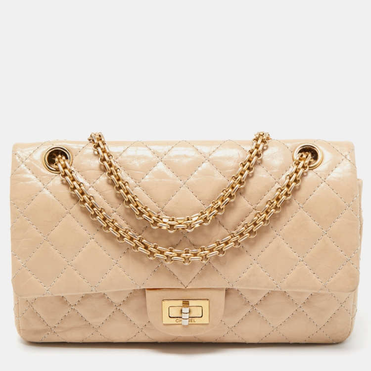 Chanel Beige Quilted Aged Leather Reissue 2.55 Classic 225 Flap Bag