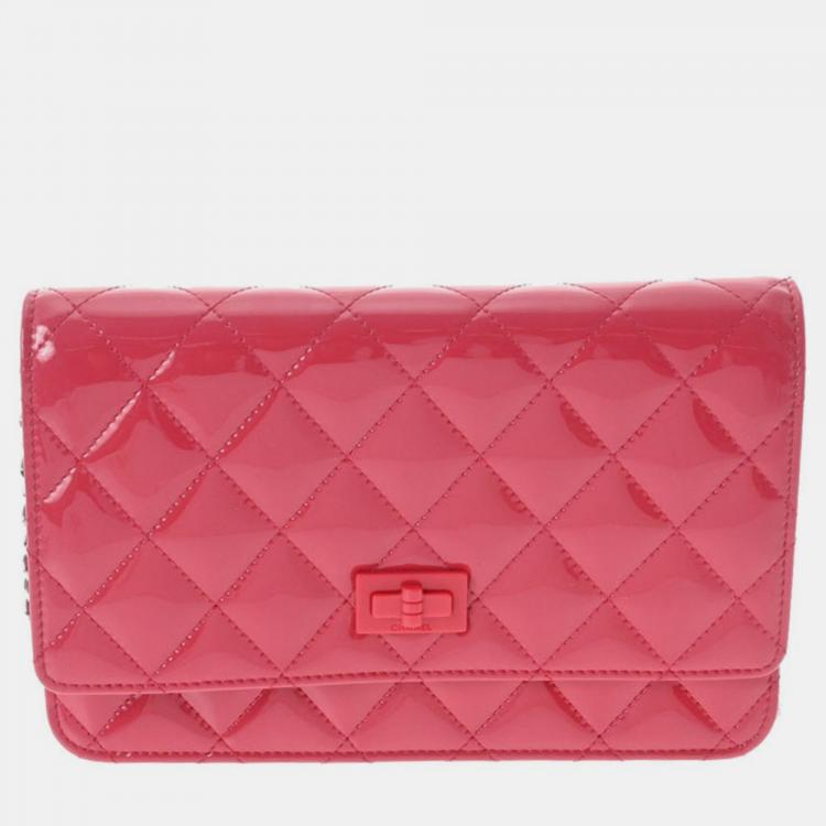 Chanel Pink Patent Leather Reissue 2.55 Wallet On Chain