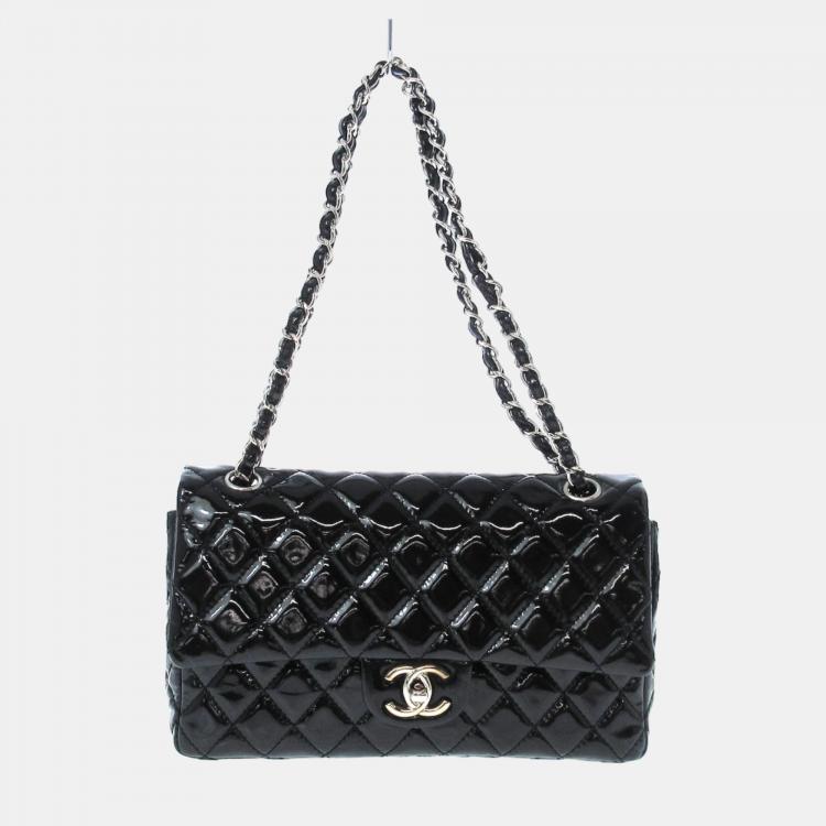 Chanel Black Patent Leather Medium Classic Double Flap Shoulder Bag