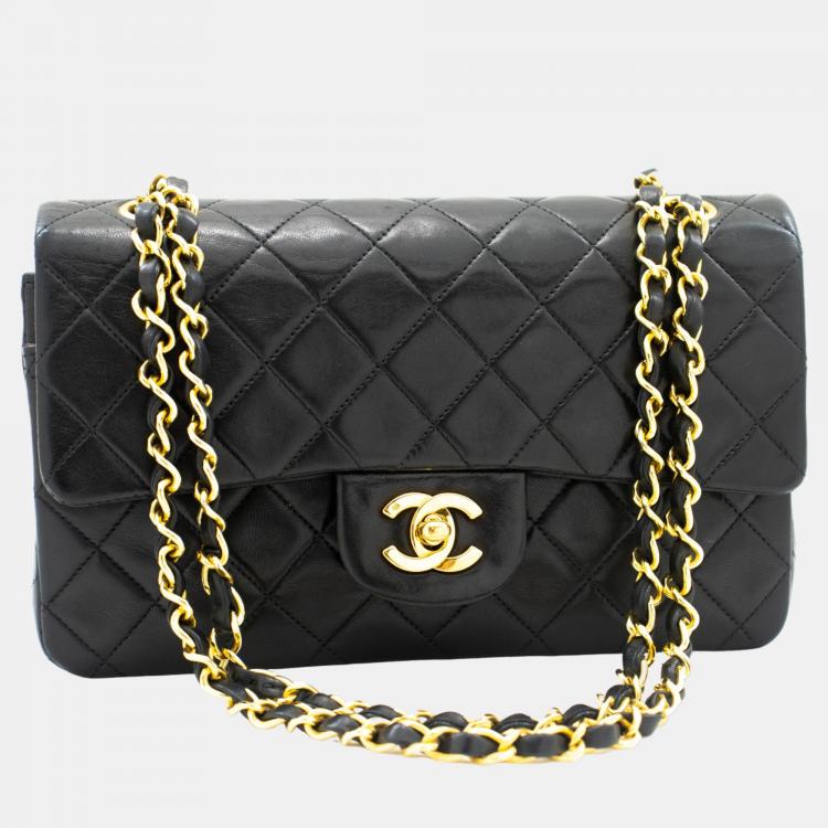 Chanel Black Lambskin Leather Small Classic Double Flap Shoulder Bag