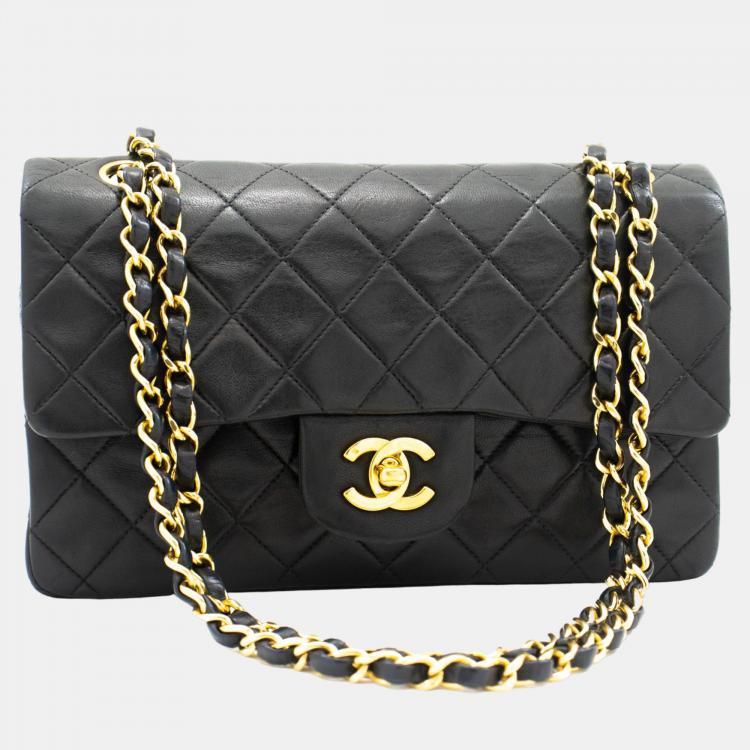 Chanel Black Lambskin Leather Small Vintage Classic Double Flap Shoulder Bag