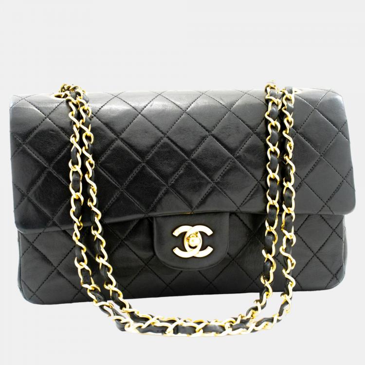 Chanel Black Leather Medium Vintage Classic Double Flap Shoulder Bag