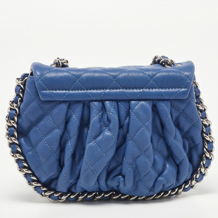 Pre Owned Chanel Blue Quilted Leather Small Chain Around Messenger Bag