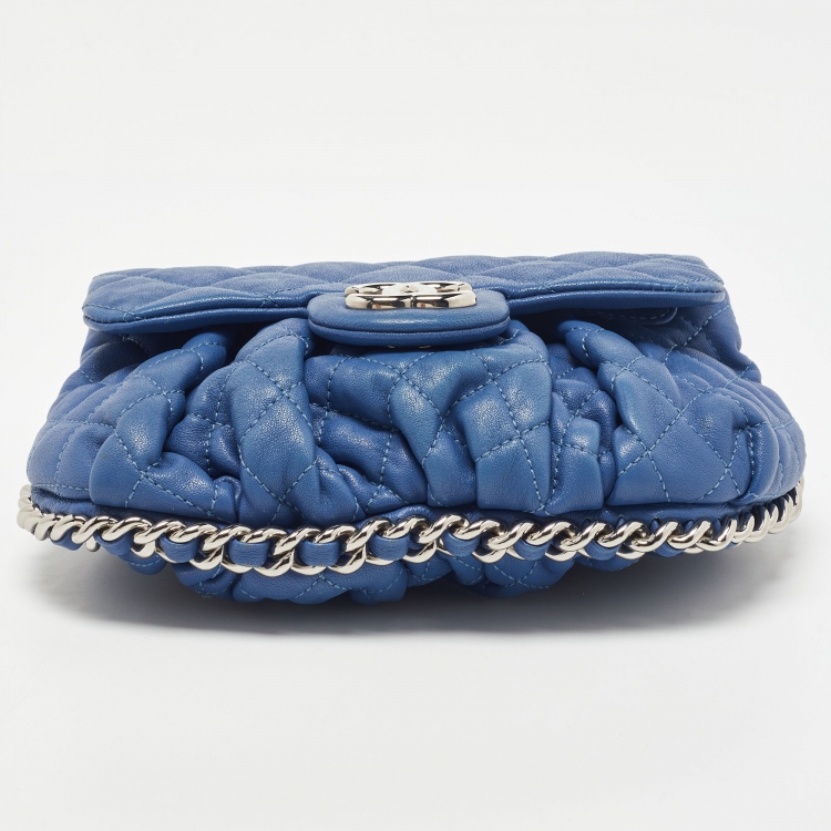 Pre Owned Chanel Blue Quilted Leather Small Chain Around Messenger Bag
