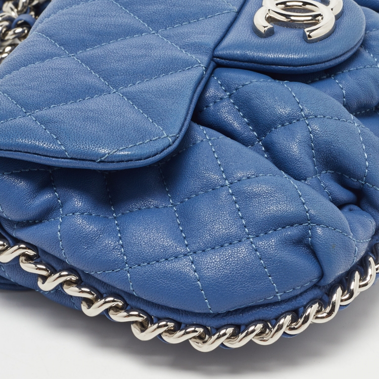 Pre Owned Chanel Blue Quilted Leather Small Chain Around Messenger Bag