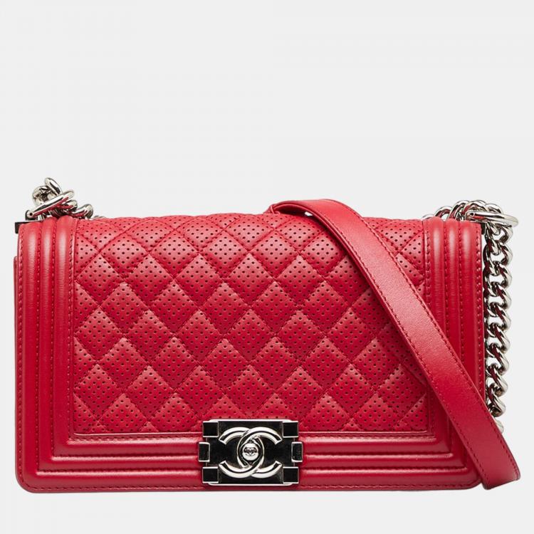 Chanel Red Medium Perforated Lambskin Boy Flap