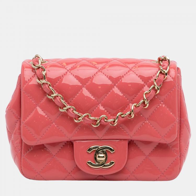 Chanel Pink Mini Patent Classic Square Single Flap