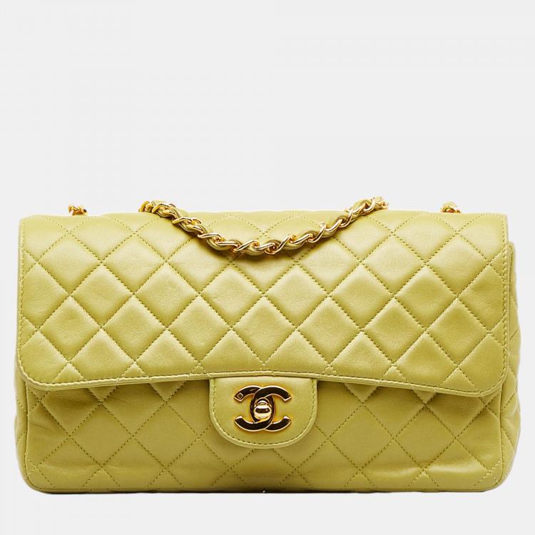 CHANEL Iridescent Caviar Quilted Medium Double Flap Yellow