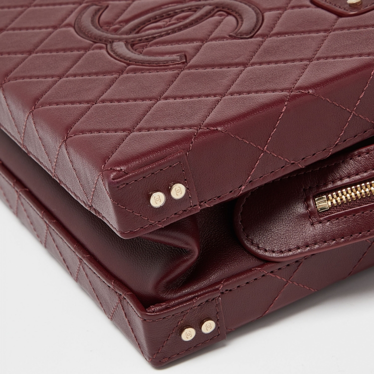 Pre Owned Chanel Burgundy Quilted Leather Vanity Case Box Bag
