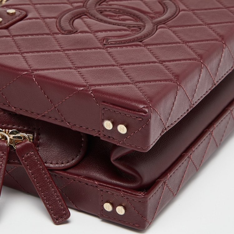 Pre Owned Chanel Burgundy Quilted Leather Vanity Case Box Bag
