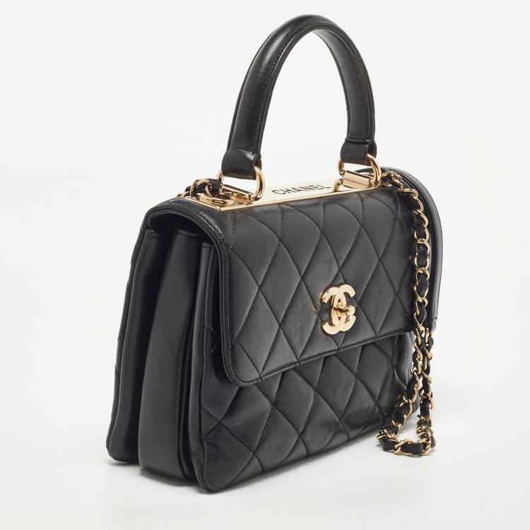 Pre Owned Chanel Black Quilted Leather Small Trendy CC Flap Top Handle Bag