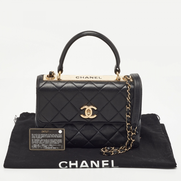 Pre Owned Chanel Black Quilted Leather Small Trendy CC Flap Top Handle Bag