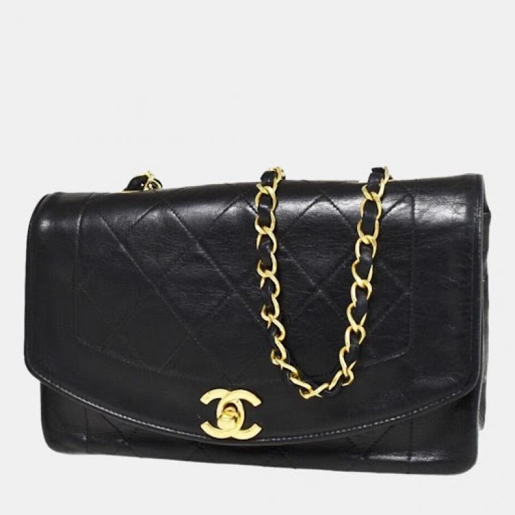 Chanel Black Leather Vintage Diana Flap Shoulder Bag