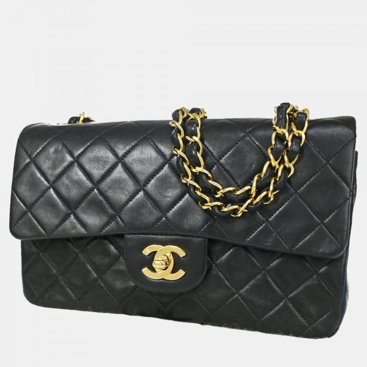 Chanel Black Leather Small Classic Double Flap Shoulder Bag