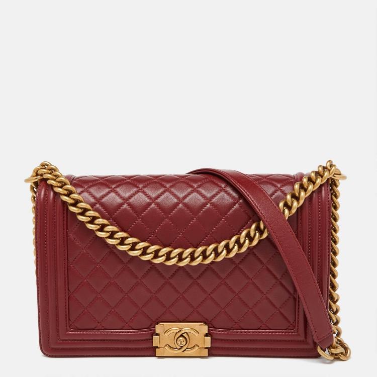 Chanel Red Quilted Leather New Medium Boy Shoulder Bag